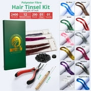 Herbiar Hair Tinsel Kit 12 Colors 47inch 2400 Strands Silver Extensions Women Girls Heat Resistant