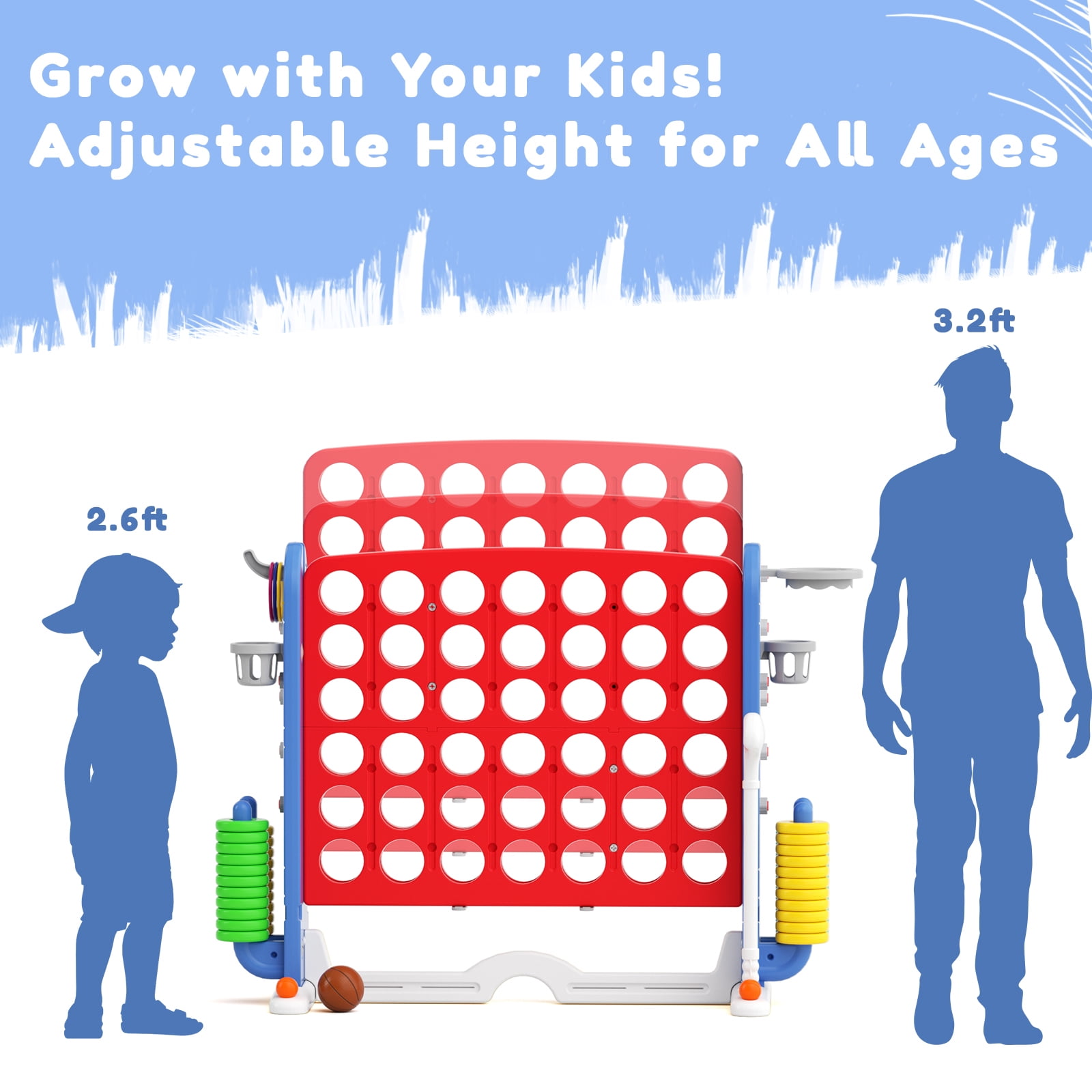 KORIMEFA Jumbo 4-to-Score Giant Game Set 4 in a Row Connect Game Perfect for Kids Adults Outdoor Holiday Party Family yard Game, Red