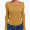 thumbnail image 5 of felwors Women's Long Sleeve Stretch Ribbed Crewneck T-Shirt - Fitted Casual Basic Top for Business & Daily Wear Yellow, XL, 5 of 6