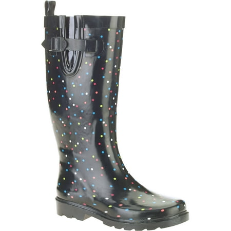 Women's Polka Dot Print Tall Rubber Rain Boots