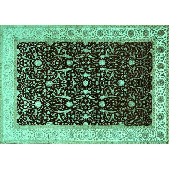 Ahgly Company Machine Washable Indoor Rectangle Persian Turquoise Blue Traditional Area Rugs, 7' x 10'
