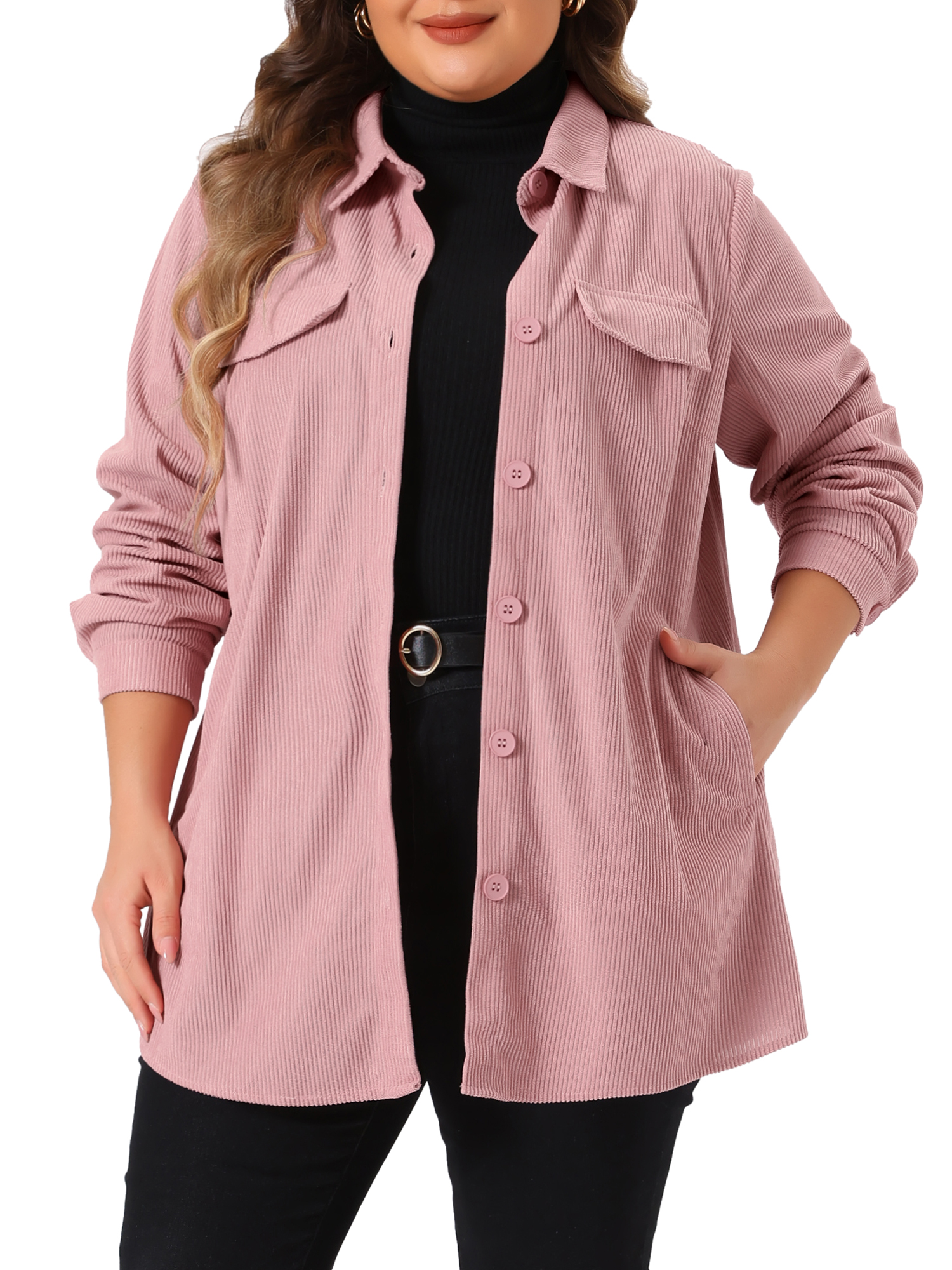 DARING DIVA Plus Size Corduroy Shirts Button Down Shackets Jacket 3X Pink