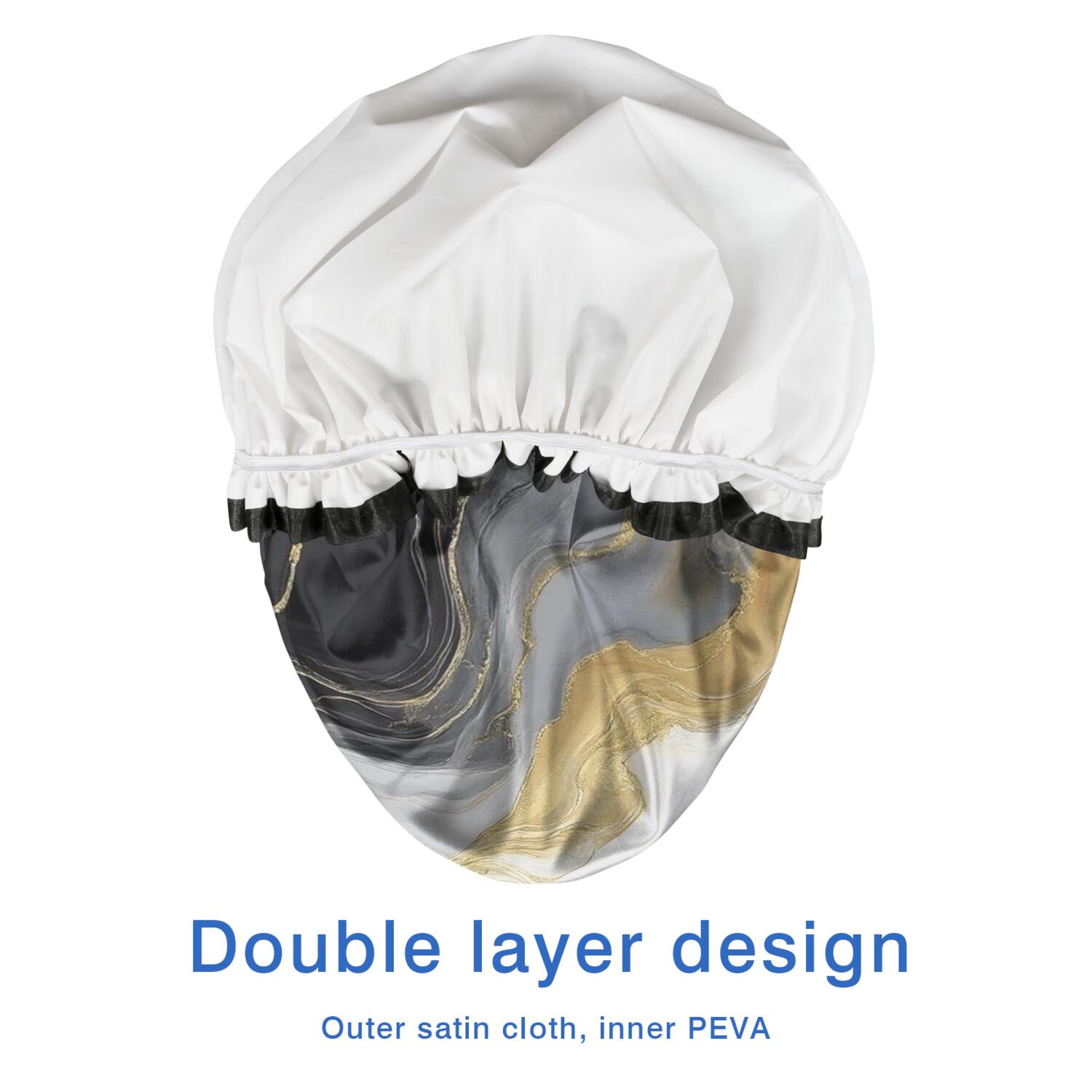 Shower Caps,Black Marble Gold Line Pattern Waterproof Shower Cap for Women 4 Pieces,Double Reusable Hair Cover for Shower PEVA Elastic Stretch Hem