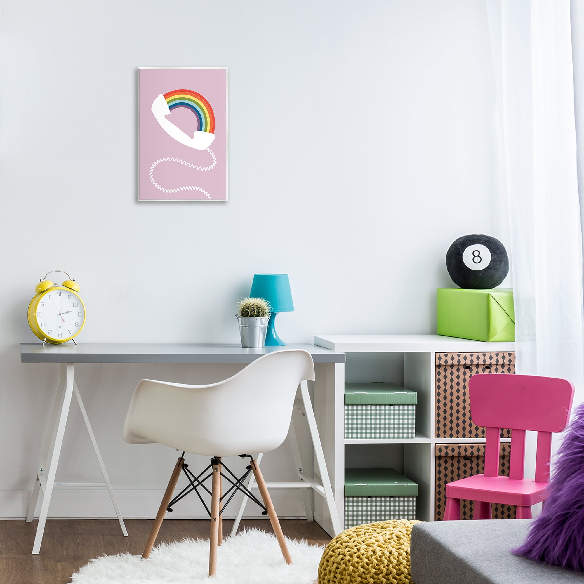 Stupell Industries Rainbow Phone on Pink Novelty Painting Unframed Art Print Wall Art, 13 x 19
