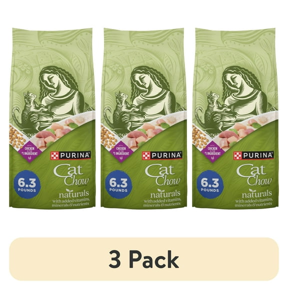 (3 pack) Purina Cat Chow Naturals, Indoor Dry Cat Food, Chicken & Turkey, 6.3 lb Bag