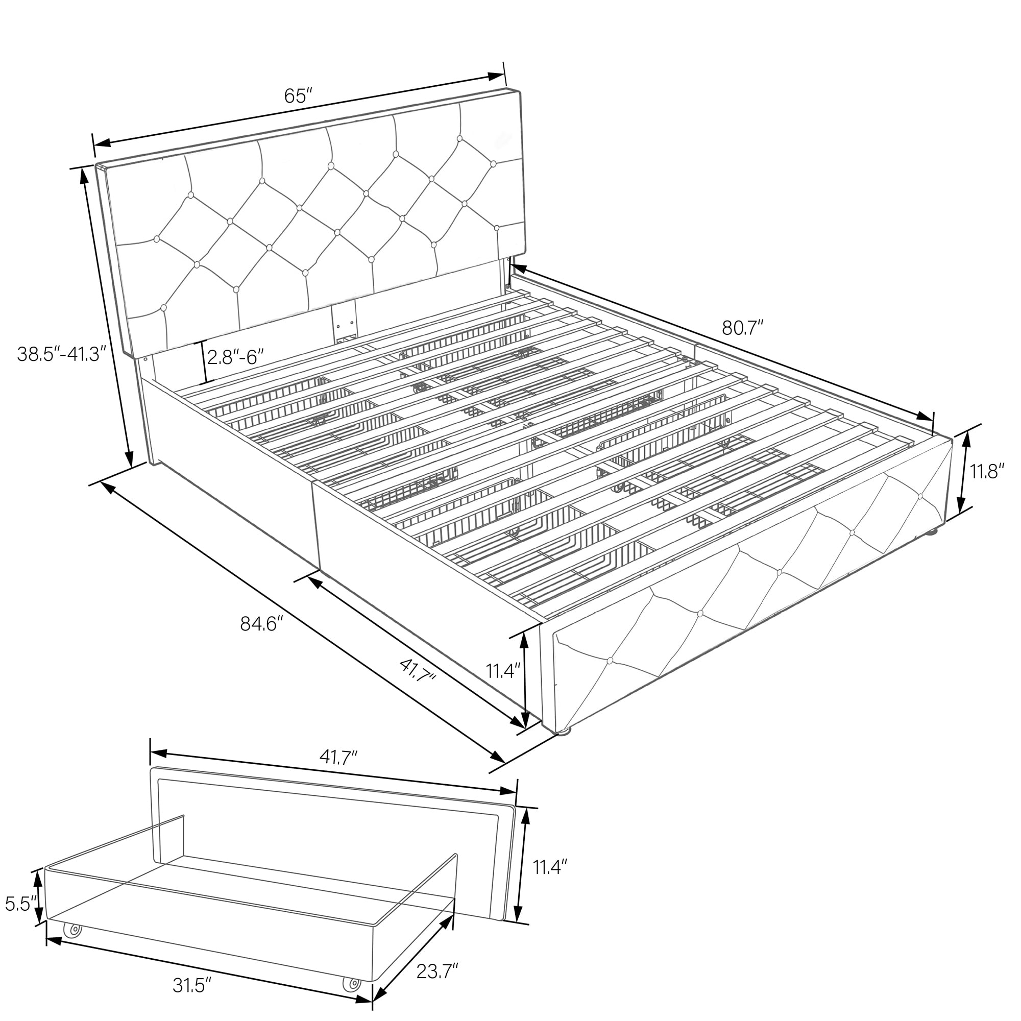 Nextfur Queen Platform Bed Frame With 4 Drawers Storage And Headboard Diamond Stitched Button Tufted Upholstered Mattress Foundation With Wood Slat Support Dark Grey Walmart Com