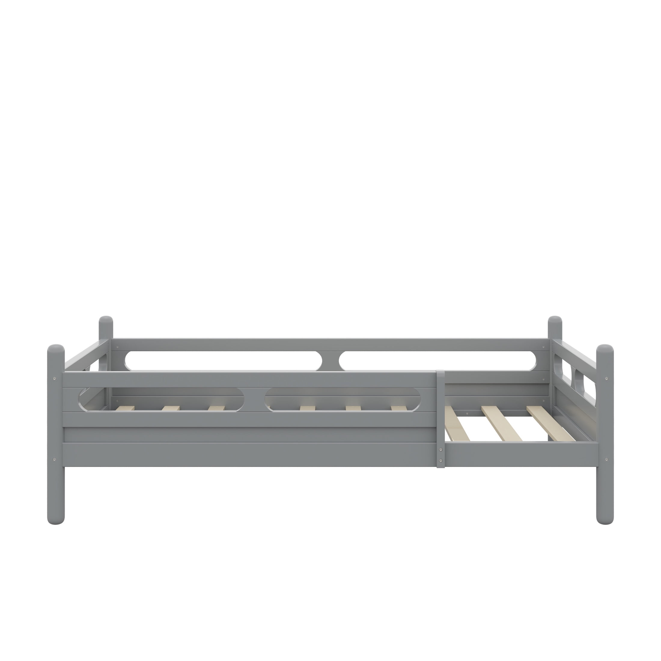 Noble House Twin Size Kids Bed Frame with Safety Rails, Low Profile Design & Slat Support, Gray