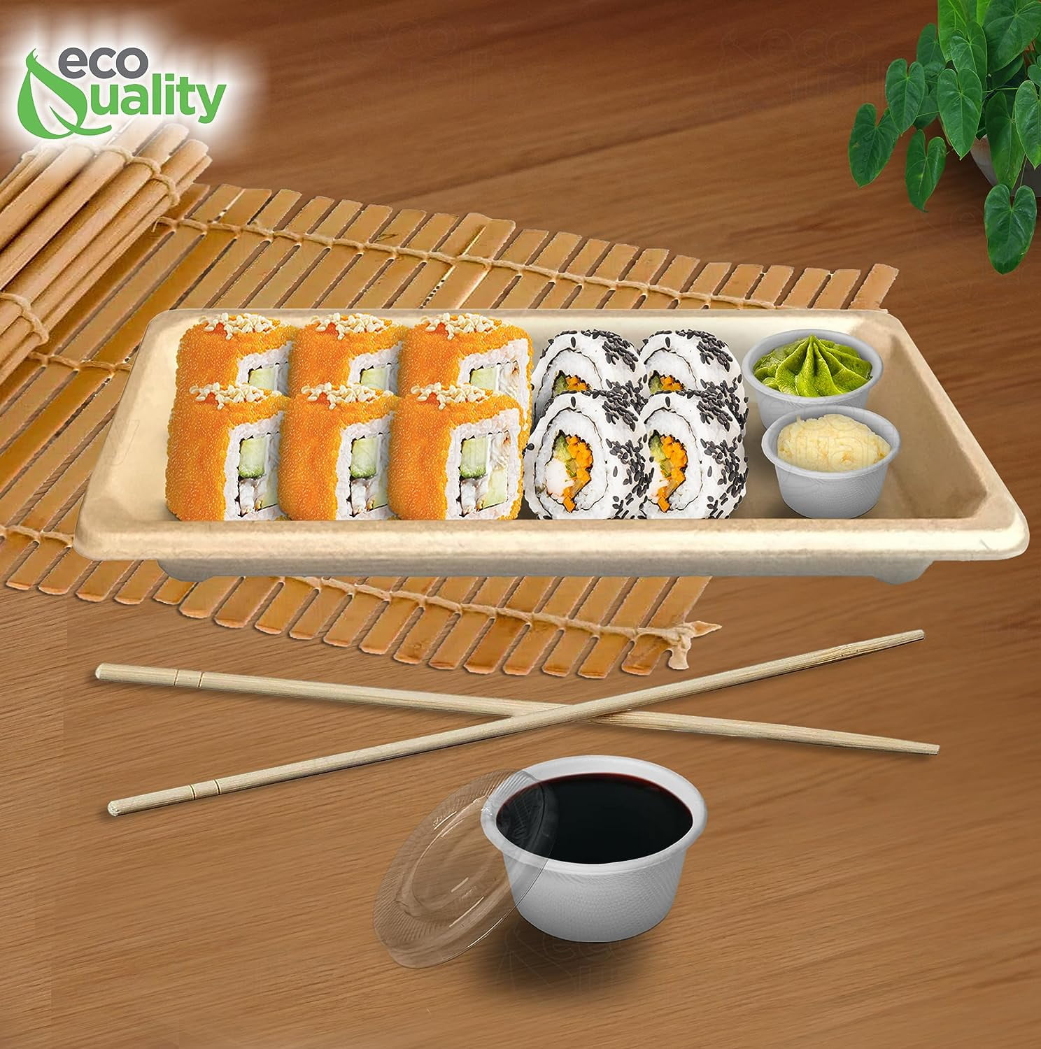 Eco-Products PLA Black Lid Sushi Tray - 6 x 9 x 1.75 - EP-SH3-CPK -  600/Case - US Supply House