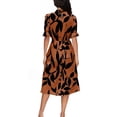 thumbnail image 4 of WTOBBY Short-Sleeve Round Neck Ruffled Printed Long Skirt with Waist Tying, Flowy and Feminine for Spring Summer Casual Events,Light Brown L, 4 of 4
