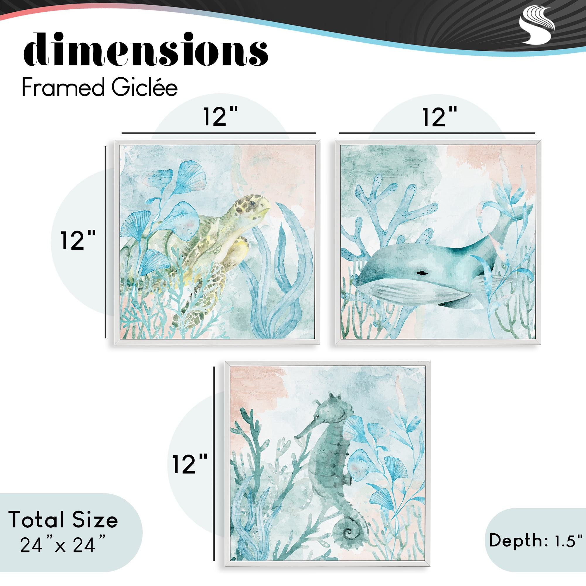 Stupell Industries Aquatic Animals Sea Swim 3 Piece White Framed Giclee Art Set, design by Kim Allen