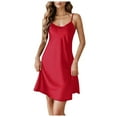 thumbnail image 1 of Camisón de satén para mujer - Vestido sexy para dormir con ribete de encaje - Tirantes ajustables - Largo mini, 1 of 5