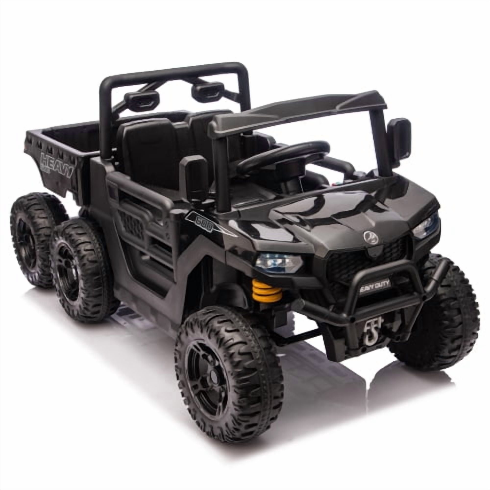 HappyToysWorld 24V Kids Ride On Truck, 440W Six-Wheel Electric Dump Truck with 2.4G Remote Control, 4WD, Anti-Collision & Suspension, Bluetooth Music, 1.86-3.41 MPH, Ages 3-5
