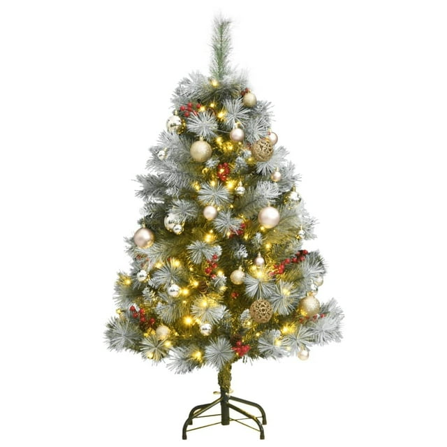 Árbol de Navidad artificial con bisagras VidaXL, verde y blanco, 1,2 m, con LED