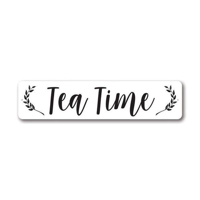 Letrero de metal con texto en inglés "Tea Time Farmhouse" (La hora del té), decoración de granero, tamaño: 4 x 16 pulgadas