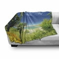 thumbnail image 3 of Tropical Soft Flannel Fleece Throw Blanket, Paradise Beach with Palm Trees in Exotic Island Happiness Coastal Charm Image, Cozy Plush for Indoor and Outdoor Use, 50" x 70", Multicolor, by Ambesonne, 3 of 6