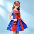 thumbnail image 5 of Pink Purple Superhero Spider Dress Costume with Eye Mask Bag for Festive Halloween Party Cosplay Outfit 110, 5 of 7