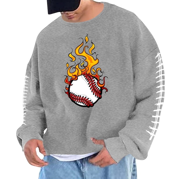 Sudadera sin capucha para hombre, cuello redondo, deportiva, con estampado de béisbol, sudadera con capucha, manga larga, blusa de poliéster para hombre