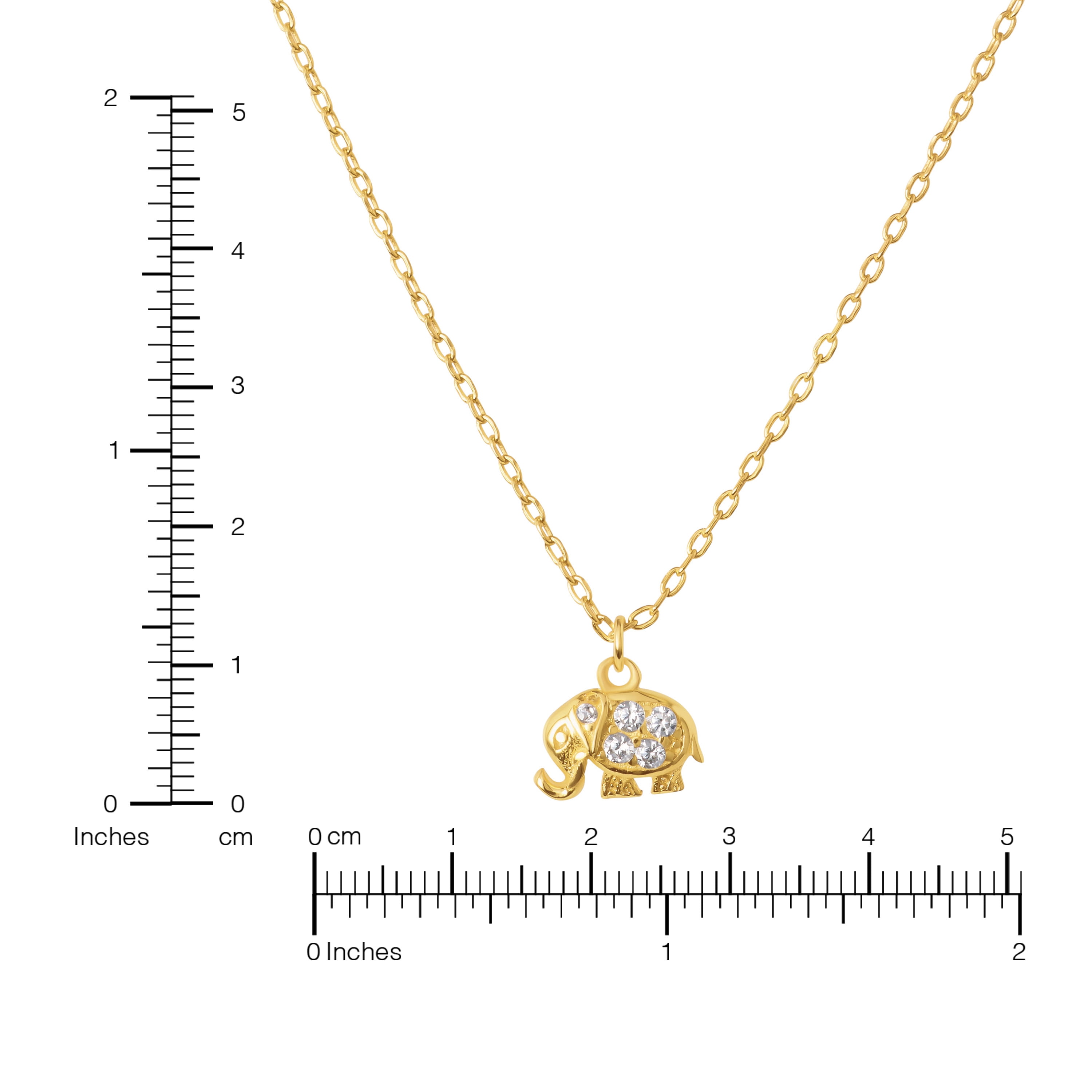 Marisol & Poppy Cubic Zirconia Elephant Necklace In Gold Over Sterling Silver For Women & Teens, 16" Chain