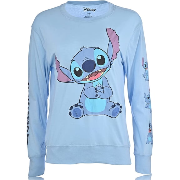 Disney Women's Lilo and Stitch Long Sleeve Shirt, Printed Stitch Long Sleeve Shirt Blue - L