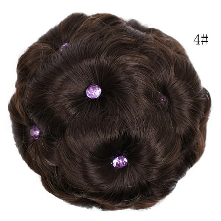 Female Wig Hair Ring Curly Bride Makeup Diamond Bun Flowers Chignon (Best Way To Make Hair Curly)