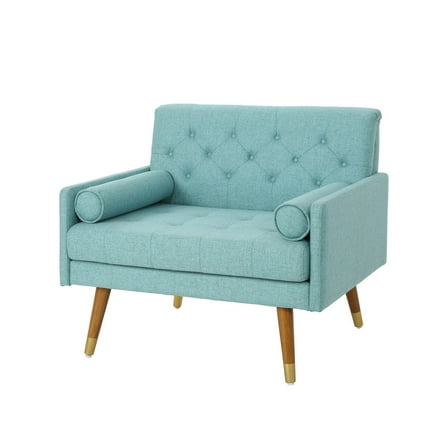 Lita Wide Accent Club Chair- Button Tufted- Light Blue Textured Fabric
