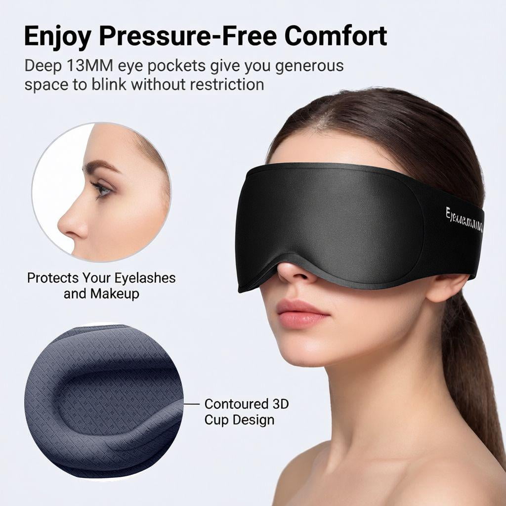 FACEMOON Weighted Sleep Mask 100% Blackout 3D Contoured for Men and Women Restful Sleep Experience Soft Memory Foam Zero Pressure Commute Black