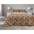 thumbnail image 1 of Floral Comforter & Sham Bedding Set, Graphic Design of Floral Elements as Organic Curvy Leaves Print, 3 pcs Duvet Set Microfiber Filling Quilt, 5 Sizes, Maroon and Sand Brown, by Ambesonne, 1 of 4