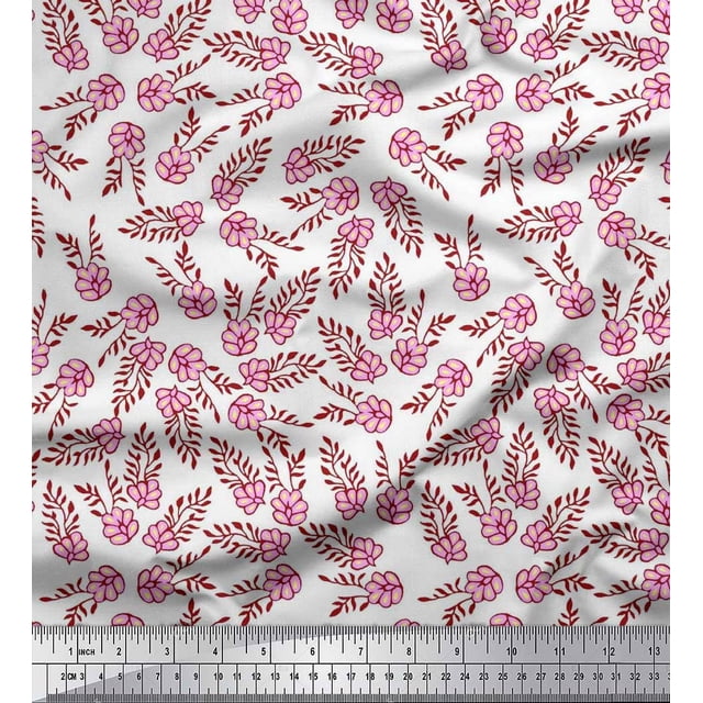 Soimoi Rayon Fabric Leaves & Floral Block Print Sewing Fabric Yard 56 Inch Wide