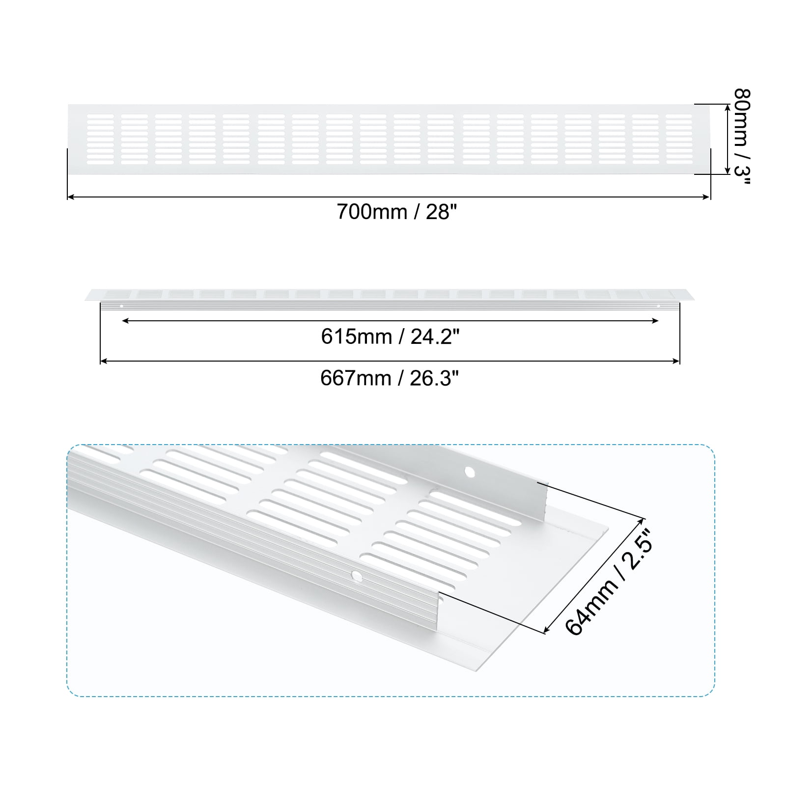 Uxcell 28 x 3 Inch Door Air Vent Cover, 1 Pcs Heavy Duty Grille Ventilation
