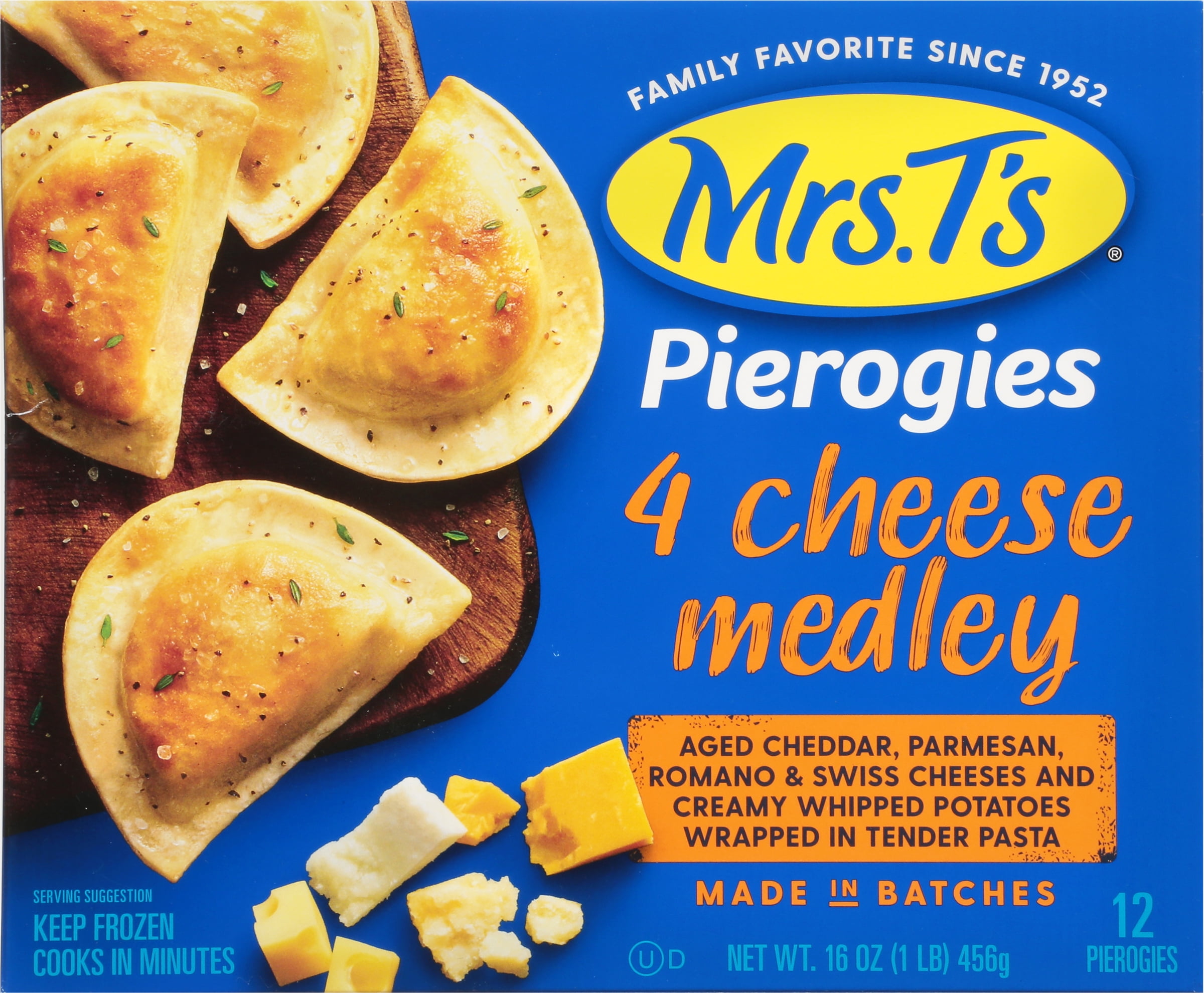 Mrs. T's Pierogies 4 Cheese Medley, 12 Count, 16oz Box (Frozen)