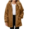 thumbnail image 2 of Girls Fleece Jacekts with Hood Casual Long Sleeve Zip Up Lightweight Warm Kids Winter Coat Brown 5-6Years, 2 of 9
