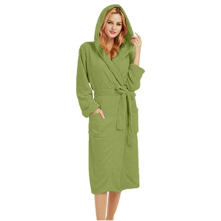 

Cotonie Winter Women Lengthened Plush Shawl Bathrobe Long Sleeve Robe Hooded Coat