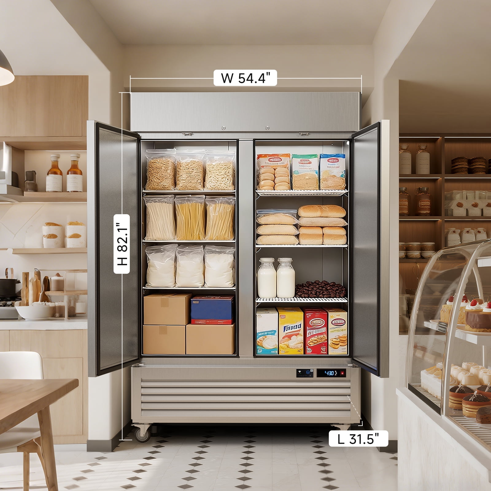 VEECOOL Commercial Freezer Upright WiFi Enabled, 54.4" Solid Door Reach-In Freezer with LED Lighting, APP Control Fan Cooling, R290, Stainless Steel, 49 cu.ft. Capacity, ETL&ETL Sanitation