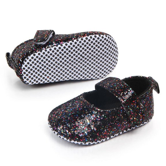 SDJMa Toddler Girl Soft Sole Crib Shoes Sequins Baby Shoes BK/11