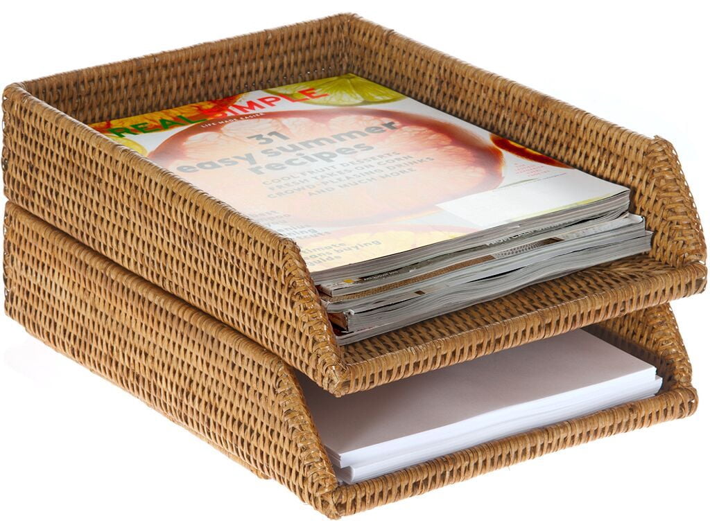 Kouboo La Jolla Stackable Letter Tray For Papers, Magazines, Holder File Tray Organizer For Desk Magazine Office Paper Organizer and Storage, Honey Brown