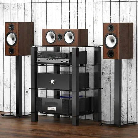 Fitueyes Av Shelf Media Component Stand Audio Cabinet With Glass