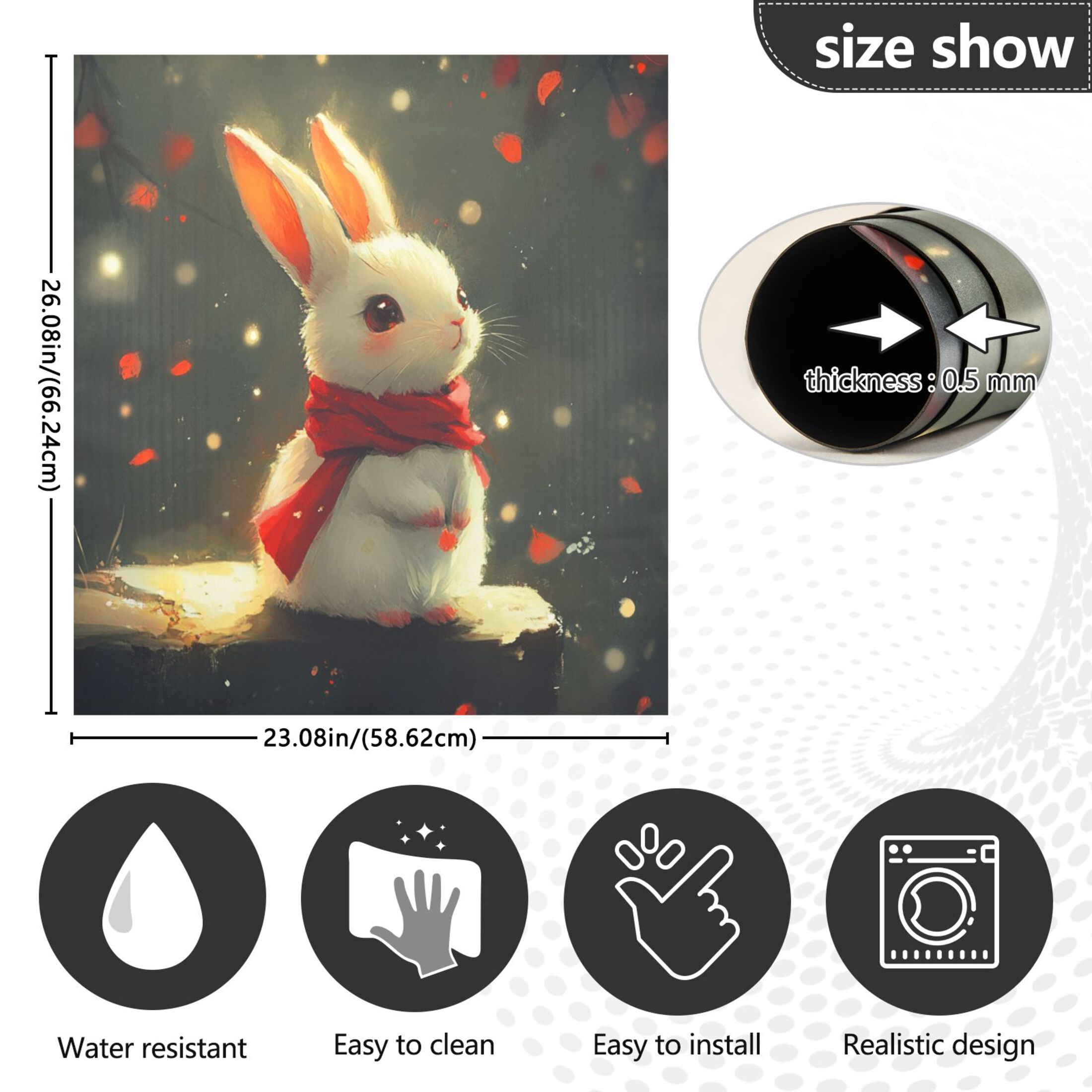 Dishwasher Magnetic Sticker 23x26 Inch Refrigerator Magnetic Sticker Washing Machine Magnetic Sticker Kitchen Panel Magnetic Sticker Home Decor Adorable Scarf Rabbit