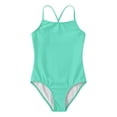 thumbnail image 4 of VNKIDY Girls Kids Solid Color One Piece Swimsuit Spaghetti Strap Square Neck Ruched Slim Fit Bathing Suit For Summer Pool Beach Activities Green 4-5 years, 4 of 5