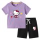 thumbnail image 3 of Hello Kitty-Camiseta de algodón con estampado de dibujos animados para niños y niñas, traje de dos piezas con pantalones de manga corta, verano, 3 of 5