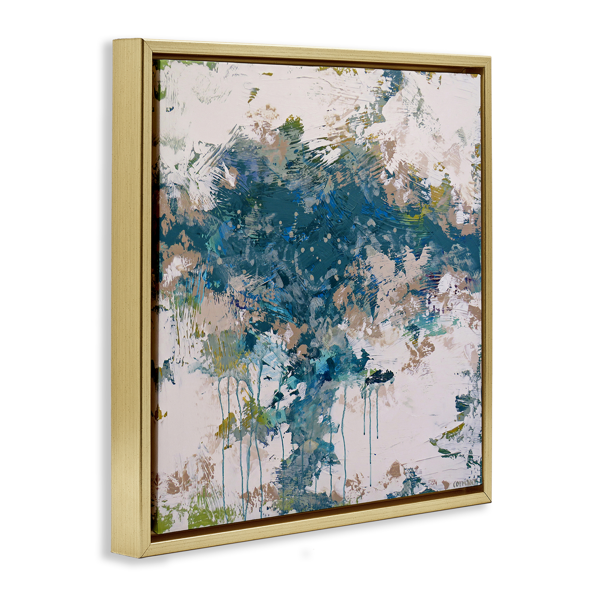 Stupell Industries Chaotic Paint Drip Abstract Abstract Painting Gold Floater Framed Canvas Art Print Wall Art, 18 x 18
