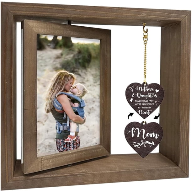 1 marco de fotos giratorio de doble cara para mamá de hija, marco de fotos de madera con dijes de corazón, regalo conmemorativo.