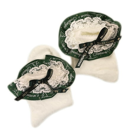 

Women Girls Furry Short Ankle Socks Christmas Letters Ribbon Bow Ruffled Lace Top Patchwork Lolita Kawaii Warm Hosiery