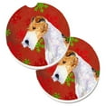thumbnail image 1 of Fox Terrier Rouge & Vert Flocons de Neige Vacances Noël Ensemble de 2 Porte-Gobelet Voiture Coaster, 1 of 1