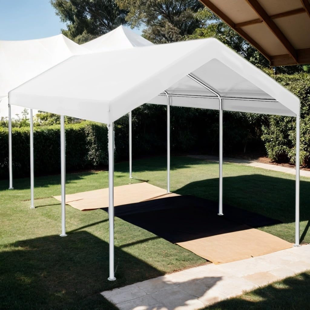 10x20 Canopy Replacement Cover, Heavy Duty Carport Canopy, UV Resistant Car Tent Cover, Water Resistant Car Port Cover with Ball Bungee Cords, White, Only Cover