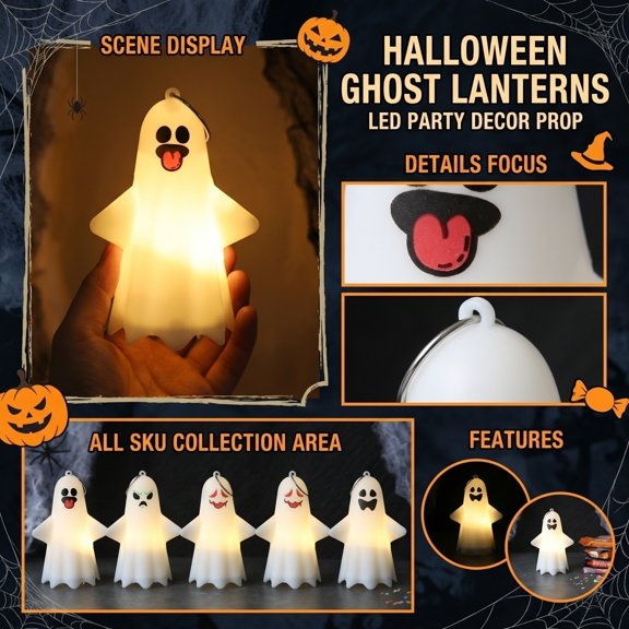 Halloween Decor Party, Halloween Light Up Decor, Cute Ghost Decor, Bulk Halloween Party Favors, 3.5 X 2.75 Inch Portable Handheld Ghost Led Night Light, Silly Playful Spooky