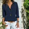thumbnail image 3 of Women Casual Solid Long Sleeve Turn Down Collar Pockets Button Front Shirt Tops, 3 of 9