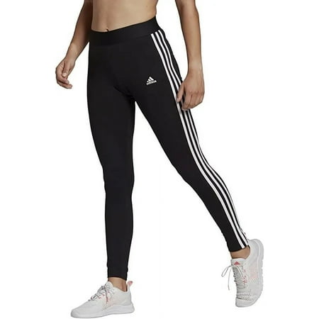 Adidas Women's 3 Stripes Tight Fit Elastic Waist Legging (Black/White, L)