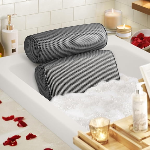 Bath Pillow Bathtub Pillow with 6 Non-Slip Suction Cups, Extra Thick and Soft Air Mesh Pillow for Bath - Fits All Bathtub, Grey