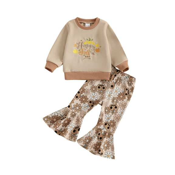 Baby Toddler Girl Halloween Outfits 0 6 12 18 24 Months 2T 3T Long Sleeve Embroidery Sweatshirt Flare Pants Set Infant Clothes