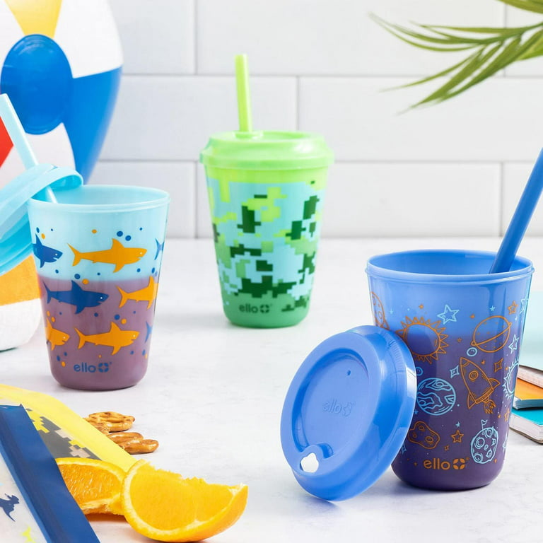 Ello Kids Plastic Reusable 12oz Chameleon Color Changing Cups With Twist on  Lids and Straw 4 Count (Pack of 1) Rainforest